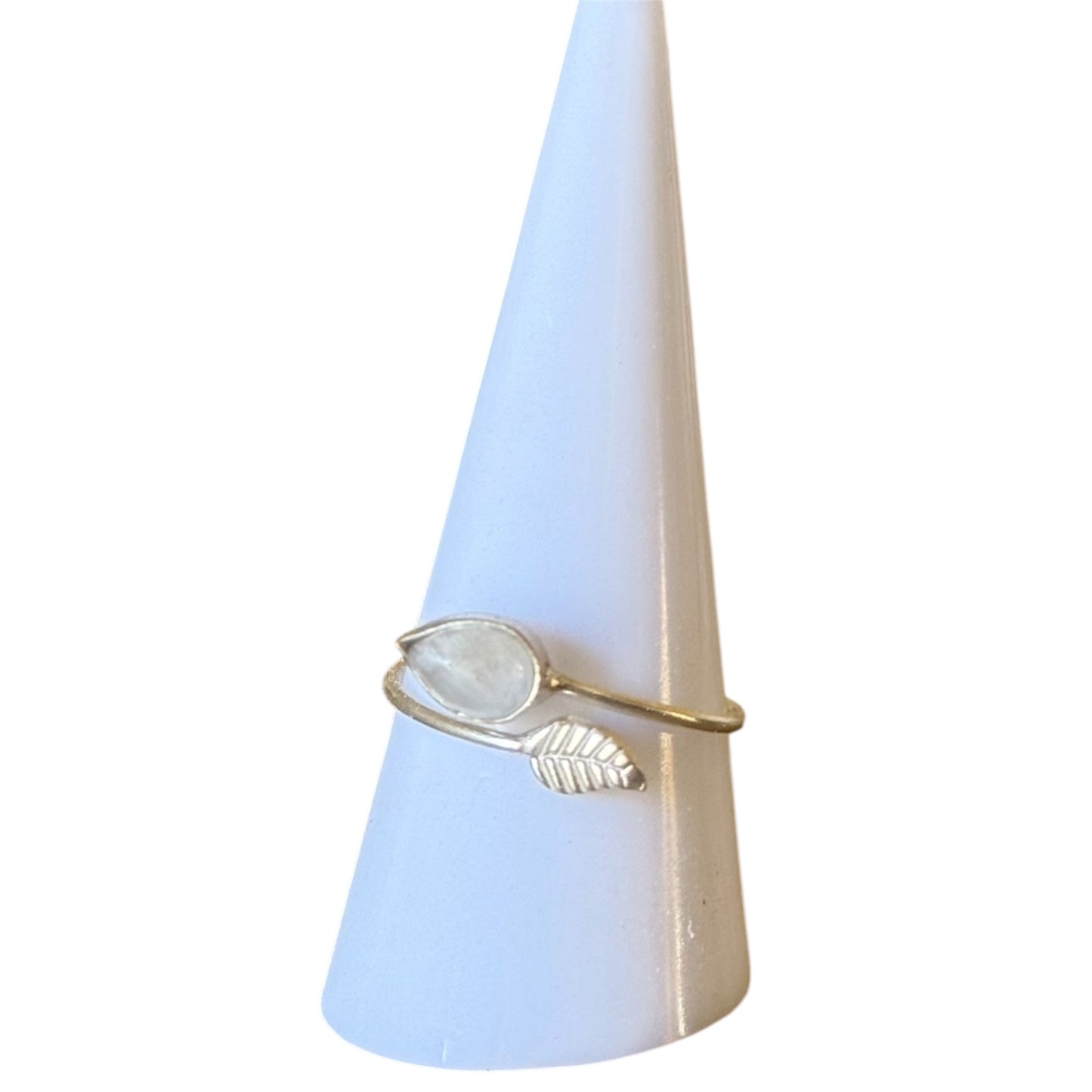Anillo piedra luna con hoja ajustable - Plata 925